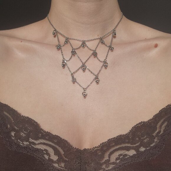 Gothic Medieval chainmaille lace choker necklace with a small silver chain - Picture 9 of 9